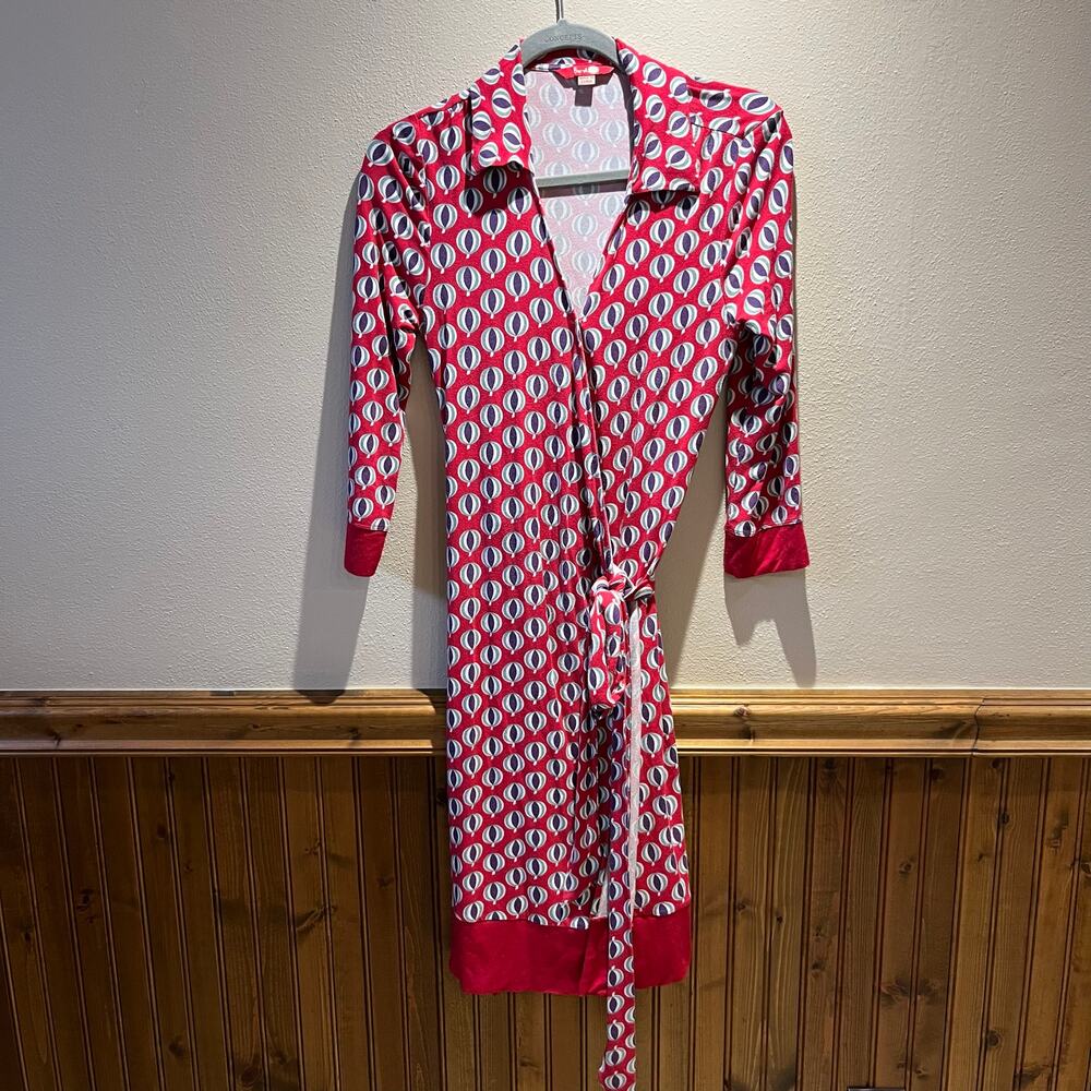 Boden Jersey Knit Wrap Dress Sz 8 Red Collared Patterned Geometric